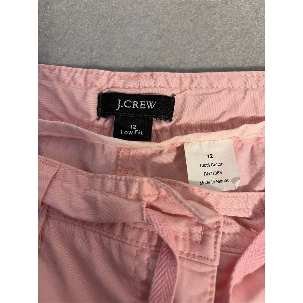 J Crew Women's Low Fit Pink Cotton Cargo Shorts  7 In Inseam, Relaxed Resort